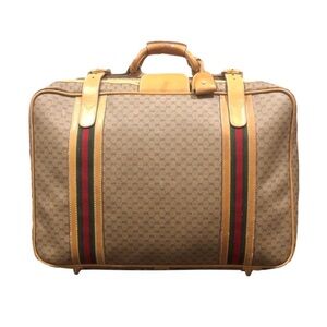 GUCCI GG Leather Coated Canvas Carry-On Travel Bag Sherry Line Stripes Suitcase
